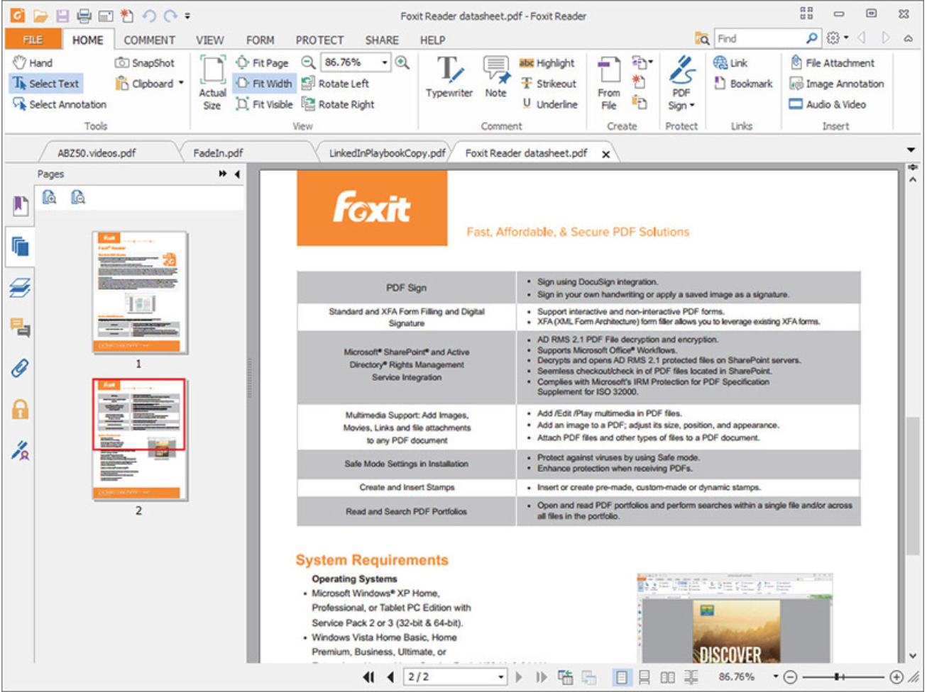 Foxit Reader View dokumen PDF percuma, dengan saiz sangat kecil (hanya saiz muat 2.55M), kelajuan pelancaran cepat dan set lengkap ciri-ciri. (alat desktop)