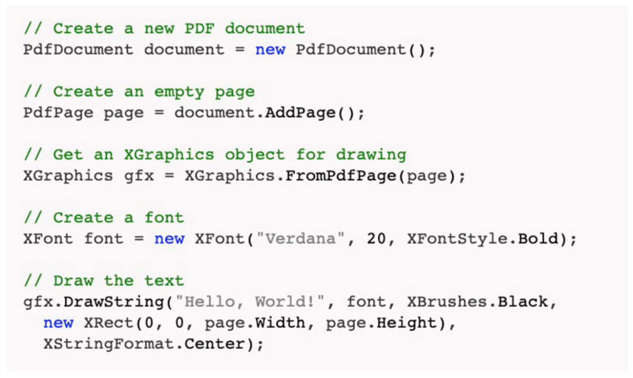 PDFsharp An open-source library that helps in creating PDF documents from any .NET language. 