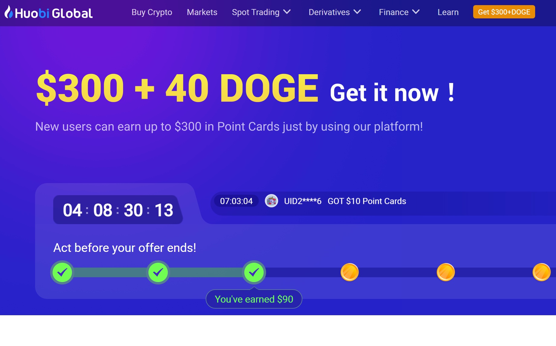 Beli Crytpo Dengan Huobi & Dapat Huobi Welcome Bonus $300 + 40 DOGE