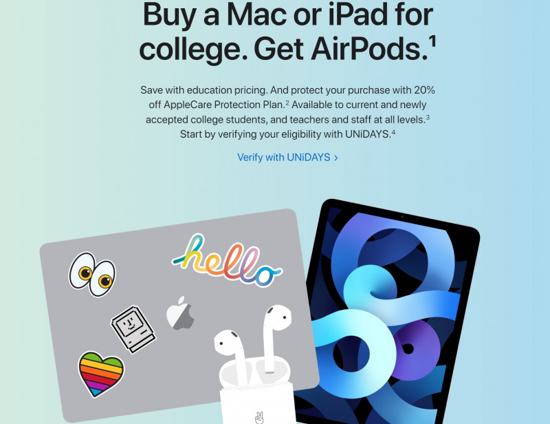 Buy a Mac or iPad for college. Get AirPods.¹